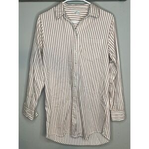 Aerie Maeve Sm Tan White Stripe Button Up Shirt Long Sleeve Oversized Boyfriend